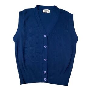 1970’s Kenneth Too! Blue Knit Sweater Vest, Button Down, Approx Size Medium